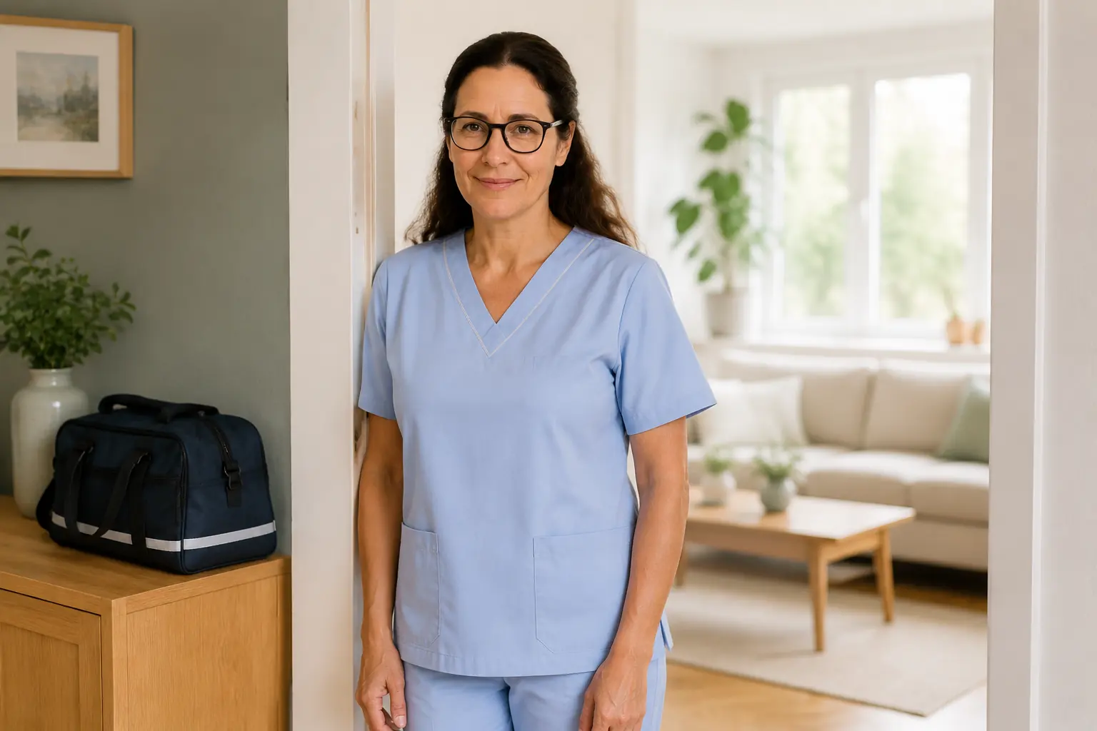 Diplomierte Gesundheits- und Krankenpflegerin von Pflegehafen in der Wohnung einer Patientin